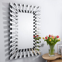 Furniturebox Starburst Medium 100Cm X 66Cm 3D Silver Rectangular Sunburst Modern Hallway Bedroom Dining And Living Room Mirror