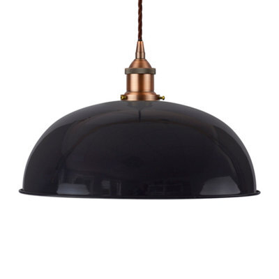 Navy Blue Worcester Painted Dome Pendant Light With Matt Antique Copper Lamp Holder And Brown Twisted Cable - Se Home - image 1