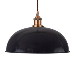 Navy Blue Worcester Painted Dome Pendant Light With Matt Antique Copper Lamp Holder And Brown Twisted Cable - Se Home - thumbnail 1