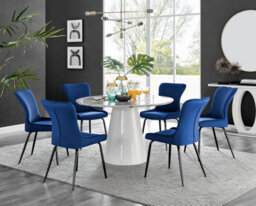 Furniturebox Uk Palma White Marble Effect Round Dining Table & 6 Blue Nora Black Leg Chairs - thumbnail 1
