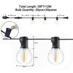 Extrastar 25 Led Festoon Lights Outdoor Garden String Lights 12M G40 Led Bulbs, Ip44 - thumbnail 3