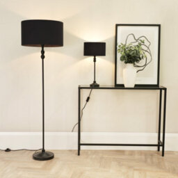 Valuelights Maggie Black Metal Candlestick Floor Lamp With Black Fabric Lamp Shade - thumbnail 4