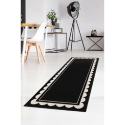 Melrose Colorama Scallop Black Medium Indoor Area Runner Rug 67/200Cm - thumbnail 1