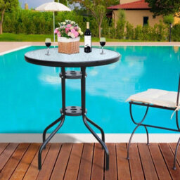 Garden Round Glass Metal Outdoor Side Table - thumbnail 1