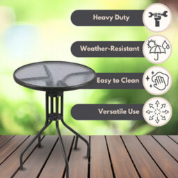 Garden Round Glass Metal Outdoor Side Table - thumbnail 5