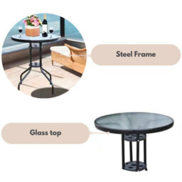 Garden Round Glass Metal Outdoor Side Table - thumbnail 7