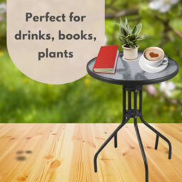 Garden Round Glass Metal Outdoor Side Table - thumbnail 6