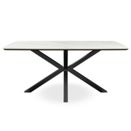 More4Homes Juno White Marble Ceramic Dining Table & 6 Myla Linen Black Chairs - thumbnail 3