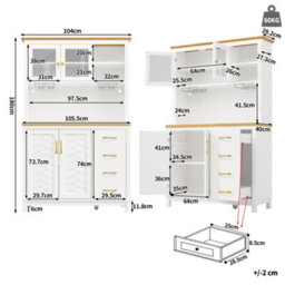 Btm Farmhouse Sideboard 105.5X40X180Cm, 4 Doors, Led Light Strip And Drink Holders, White - thumbnail 5