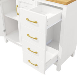 Btm Farmhouse Sideboard 105.5X40X180Cm, 4 Doors, Led Light Strip And Drink Holders, White - thumbnail 9