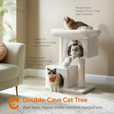 Songmics Cat Condo Tree Tower, L, Cat Tower For Big Cats, Perch For Large Cats, 2 Cat Caves, Scratching Post, Cream White - image 1