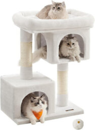 Songmics Cat Condo Tree Tower, L, Cat Tower For Big Cats, Perch For Large Cats, 2 Cat Caves, Scratching Post, Cream White - thumbnail 8