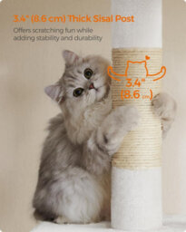 Songmics Cat Condo Tree Tower, L, Cat Tower For Big Cats, Perch For Large Cats, 2 Cat Caves, Scratching Post, Cream White - thumbnail 5