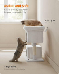 Songmics Cat Condo Tree Tower, L, Cat Tower For Big Cats, Perch For Large Cats, 2 Cat Caves, Scratching Post, Cream White - thumbnail 6