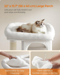 Songmics Cat Condo Tree Tower, L, Cat Tower For Big Cats, Perch For Large Cats, 2 Cat Caves, Scratching Post, Cream White - thumbnail 3