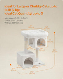 Songmics Cat Condo Tree Tower, L, Cat Tower For Big Cats, Perch For Large Cats, 2 Cat Caves, Scratching Post, Cream White - thumbnail 2