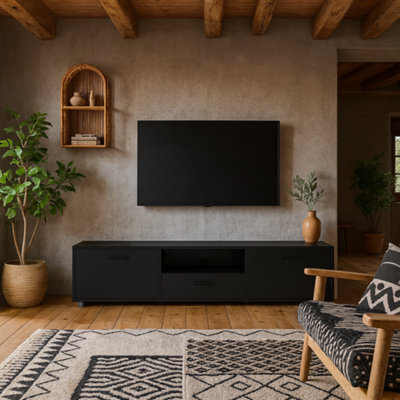 Wyld Haus Nagoya Black Low Media Tv Unit 2 Doors 1 Drawer 1 Shelf - image 1