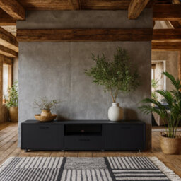 Wyld Haus Nagoya Black Low Media Tv Unit 2 Doors 1 Drawer 1 Shelf - thumbnail 2