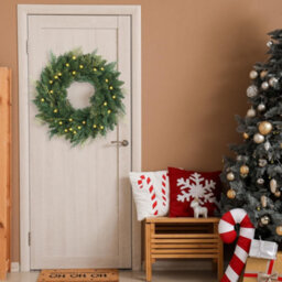 Amorly Christmas Wreath Pre-Lit 15.74 Inch With Light & Pine Cone,  Wreath For Christmas Decoration Door Windows Wall - thumbnail 6