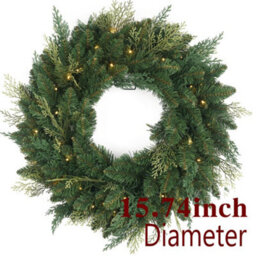 Amorly Christmas Wreath Pre-Lit 15.74 Inch With Light & Pine Cone,  Wreath For Christmas Decoration Door Windows Wall - thumbnail 2