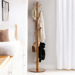 Rafaelo Mobilia Adjustable Wooden 8 Hook Coat Stand With Round Base - thumbnail 1