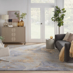 Grey Gold Wool Luxurious ,abstract Optical/ (3D) Modern Rug For Living Room And Bedroom-236Cm X 297Cm - thumbnail 1