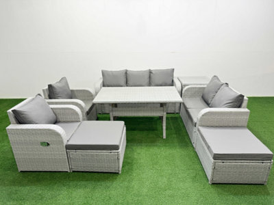 Fimous Pe Rattan Garden Furniture Set Reclining Chair Sofa Double Love Seat 2 Seater Sofa Lounge Set 2 Big Footstool Side Table - image 1