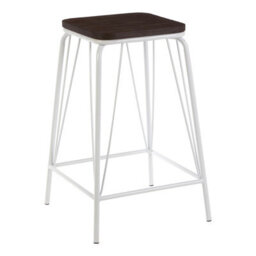 Orsina Sturdy And Reliable White Metal And Elm Wood Stool, Sleek Large Square Stool, Wooden Bar Stool For Home Bar - thumbnail 2