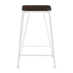 Orsina Sturdy And Reliable White Metal And Elm Wood Stool, Sleek Large Square Stool, Wooden Bar Stool For Home Bar - thumbnail 1