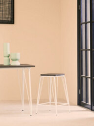 Orsina Sturdy And Reliable White Metal And Elm Wood Stool, Sleek Large Square Stool, Wooden Bar Stool For Home Bar - thumbnail 5