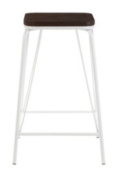 Orsina Sturdy And Reliable White Metal And Elm Wood Stool, Sleek Large Square Stool, Wooden Bar Stool For Home Bar - thumbnail 7