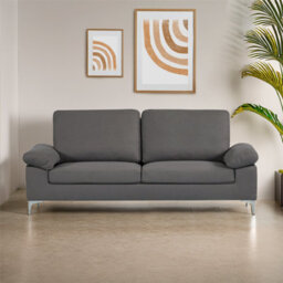 Kosy Koala Modern Two Seater Sofa Grey Fabric With Chrome Feet - Comfortable Couch With Cushion For Living Room, Bedroom Or Office - thumbnail 3
