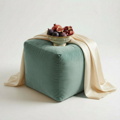 Kosi Atelier Kosiatelier Bean Bag Velvet Footstool Ottomona Cube Pouf Chair Pouffe, Polystyrene Beads Filled - Duck Egg, 30Cm X 30Cm X 30Cm - image 1
