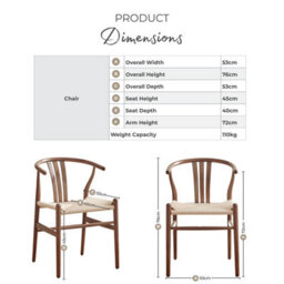 Furniturebox Uk 2X Caia Oak Effect Wood & Rope Wishbone Dining Chairs - thumbnail 8