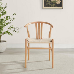 Furniturebox Uk 2X Caia Oak Effect Wood & Rope Wishbone Dining Chairs - thumbnail 4