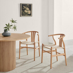 Furniturebox Uk 2X Caia Oak Effect Wood & Rope Wishbone Dining Chairs