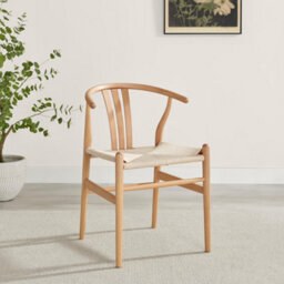 Furniturebox Uk 2X Caia Oak Effect Wood & Rope Wishbone Dining Chairs - thumbnail 3