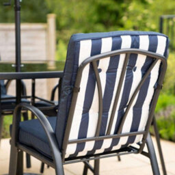 Primrose 6 Seater Metal Garden Furniture Set With Table Chairs Stools And Crank Parasol In Navy Blue - thumbnail 7