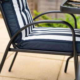 Primrose 6 Seater Metal Garden Furniture Set With Table Chairs Stools And Crank Parasol In Navy Blue - thumbnail 3