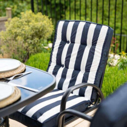 Primrose 6 Seater Metal Garden Furniture Set With Table Chairs Stools And Crank Parasol In Navy Blue - thumbnail 9