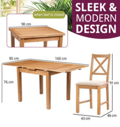 Hallowood Furniture Waverly Small Extending Table With 6 Cross Back Oak Chairs With Beige Fabric Seats - thumbnail 3