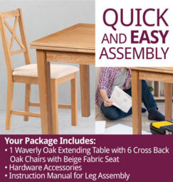 Hallowood Furniture Waverly Small Extending Table With 6 Cross Back Oak Chairs With Beige Fabric Seats - thumbnail 7