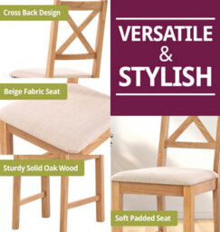 Hallowood Furniture Waverly Small Extending Table With 6 Cross Back Oak Chairs With Beige Fabric Seats - thumbnail 5
