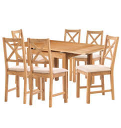 Hallowood Furniture Waverly Small Extending Table With 6 Cross Back Oak Chairs With Beige Fabric Seats - thumbnail 8