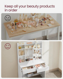 Songmics Vasagle Makeup Vanity Table, Led Lights With 3 Colors, Adjustable Brightness, Mirror Vanity Desk, Modern Makeup Desk, White - thumbnail 5