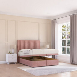 Sloomy Manhattan End Lift Ottoman Bed 6Ft With Sprung Memory Mattress - Pink Plush & Headboard- Super King - thumbnail 1