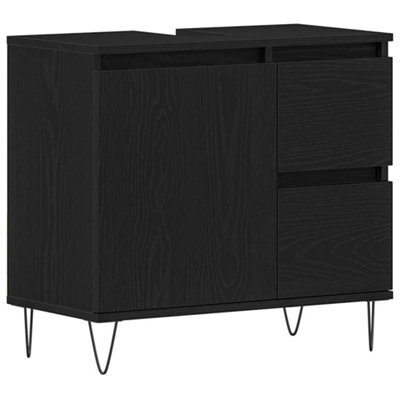 Berkfield Stylish Bathroom Sink Cabinet Black Oak 65X33X60 Cm Engineered Wood - image 1
