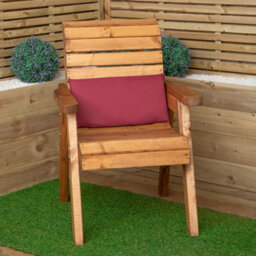 Samuel Alexander Handmade 6 Seater Chunky Rustic Wooden Garden Furniture Set. Table, Chairs & Burgundy Cushions - thumbnail 9