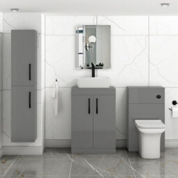 Royal Bathrooms 600mm Floor Standing Vanity Unit 2 Door Indigo Grey Gloss & Countertop Basin - Cube With Matt Black Handle - thumbnail 2