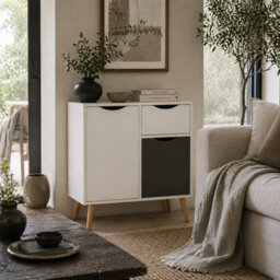 Wyld Haus Suyopa Grey Sideboard 1 Drawer 2 Doors 60W X 30D X 72H Cm - Scandinavian Style - thumbnail 1